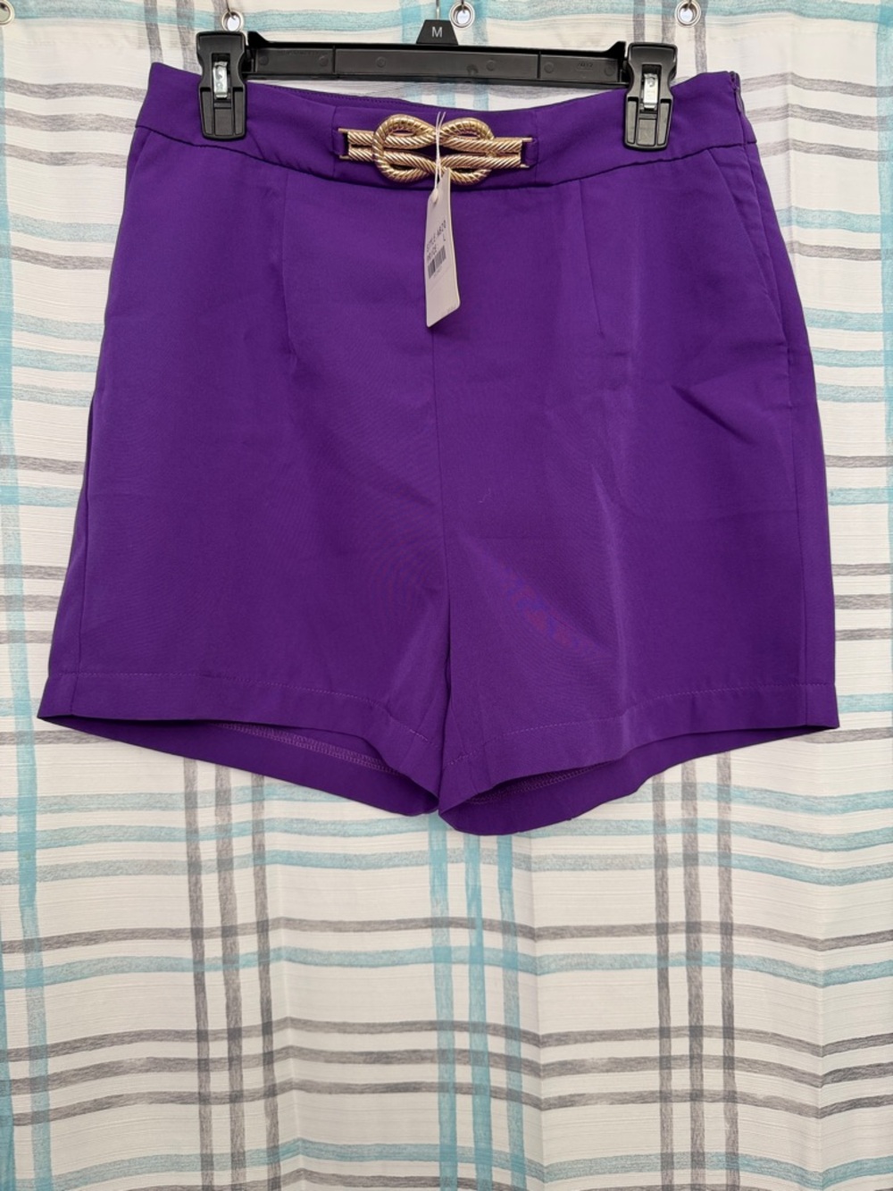 High-Waist Purple Women's Shorts with Decorative Gold Rope Accent